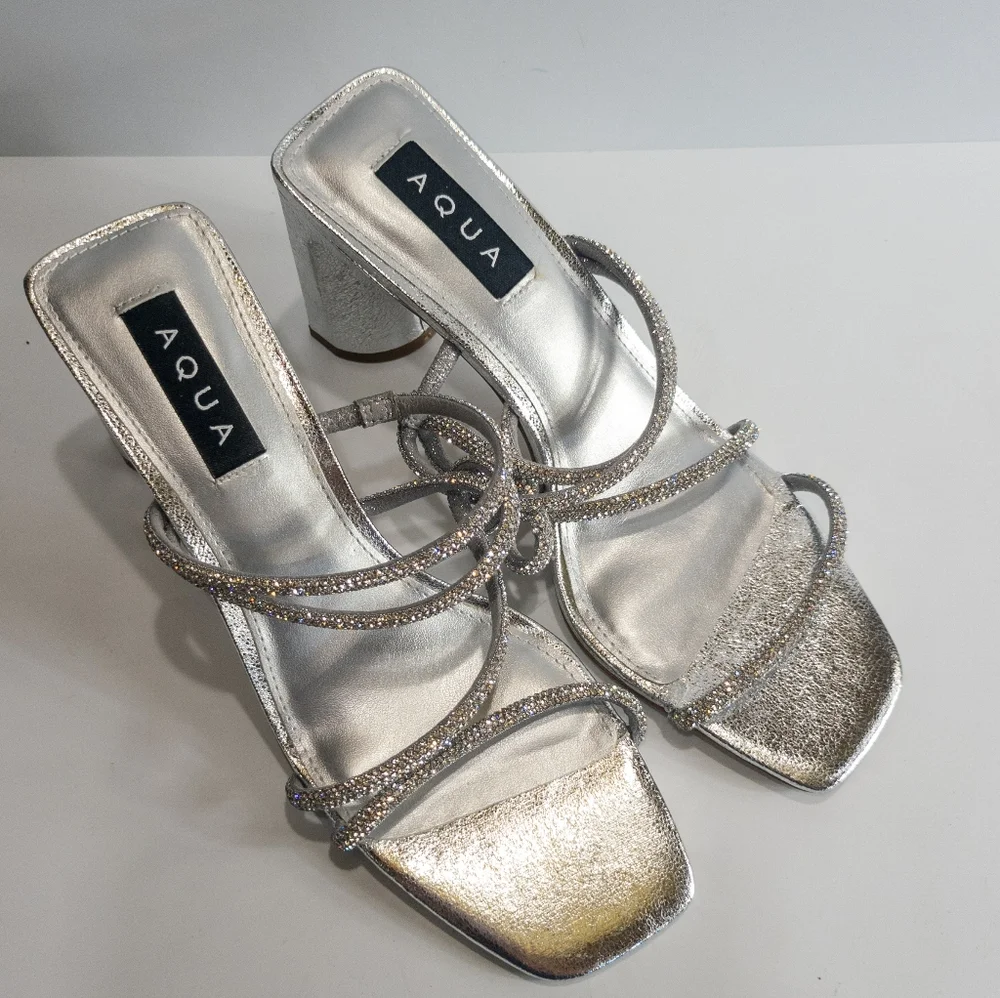 Aqua Livyr Rhinestone High Heel Slide Sandals -8.5 - Picture 3 of 5